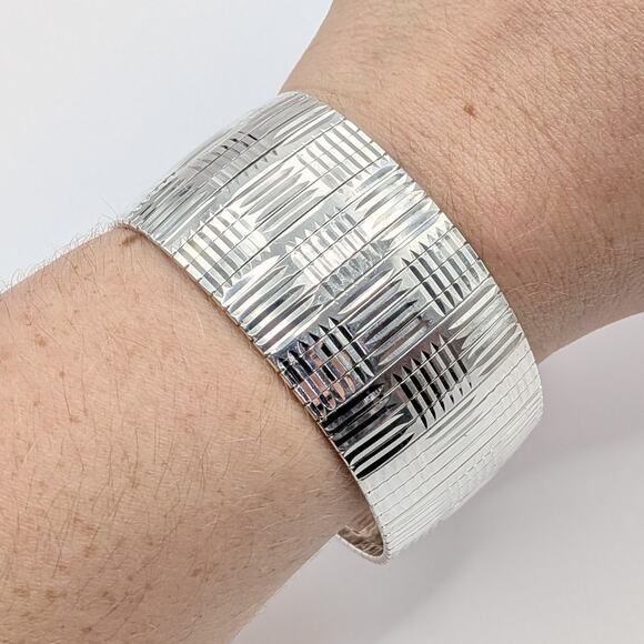Sterling Silver 925 Italy Woven Basket Weave Wide Omega Bracelet 35.24g 7.75in